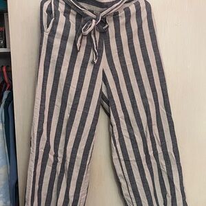 Striped Linen Pants with Tie Waist